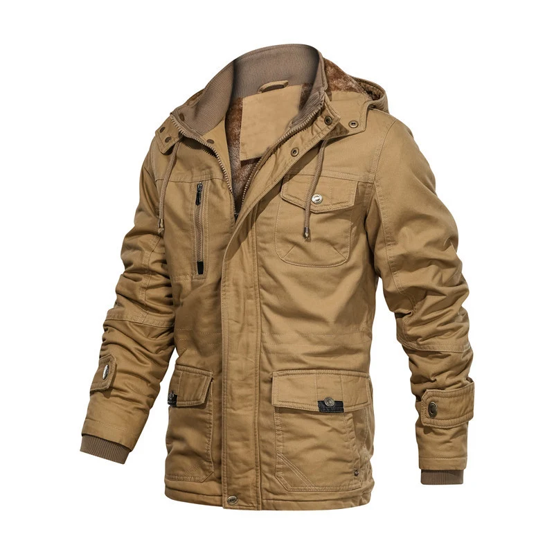 Herren gefütterte Canvas-Utilityjacke mit weichem Teddy-Innenfutter, verdecktem Zweiwege-Reißverschluss und Mehrfach-Taschen Nord Taschen