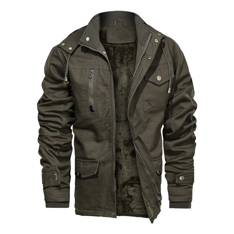 Herren gefütterte Canvas-Utilityjacke mit weichem Teddy-Innenfutter, verdecktem Zweiwege-Reißverschluss und Mehrfach-Taschen Nord Taschen
