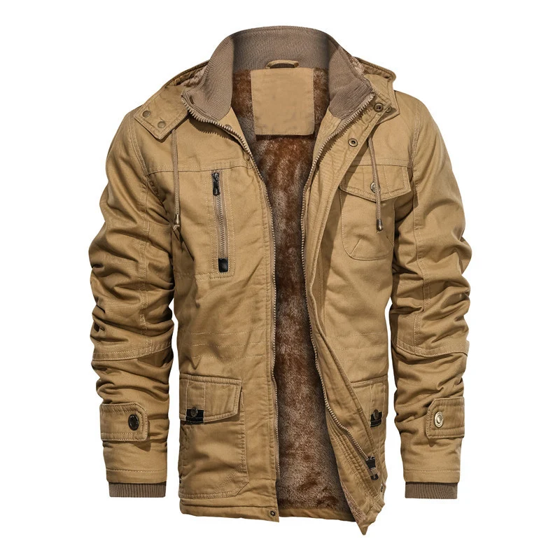 Herren gefütterte Canvas-Utilityjacke mit weichem Teddy-Innenfutter, verdecktem Zweiwege-Reißverschluss und Mehrfach-Taschen Nord Taschen