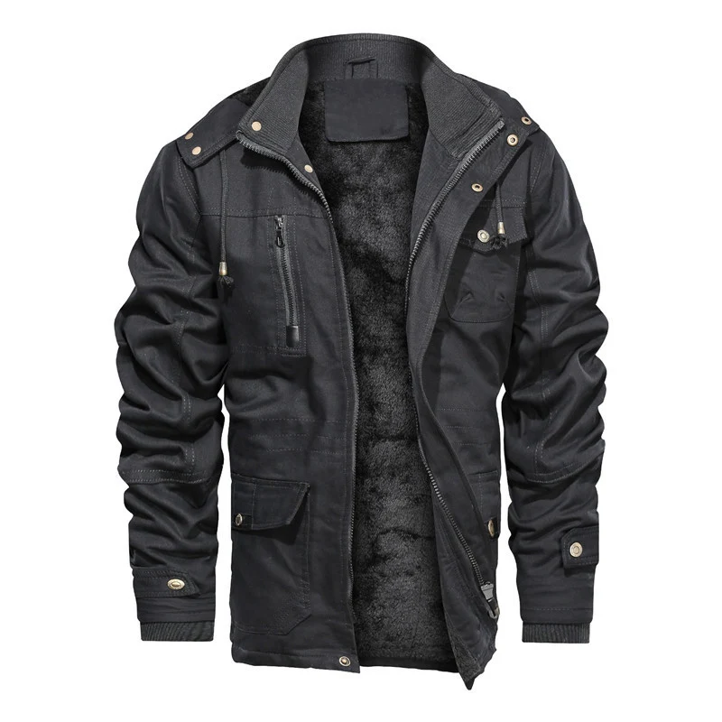 Herren gefütterte Canvas-Utilityjacke mit weichem Teddy-Innenfutter, verdecktem Zweiwege-Reißverschluss und Mehrfach-Taschen Nord Taschen