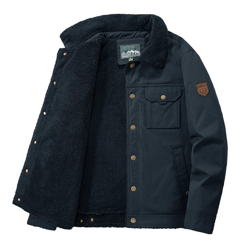 Herren Gefütterte Canvas-Truckerjacke mit Teddyfleece-Innenlage und Hemdkragen Nord Taschen