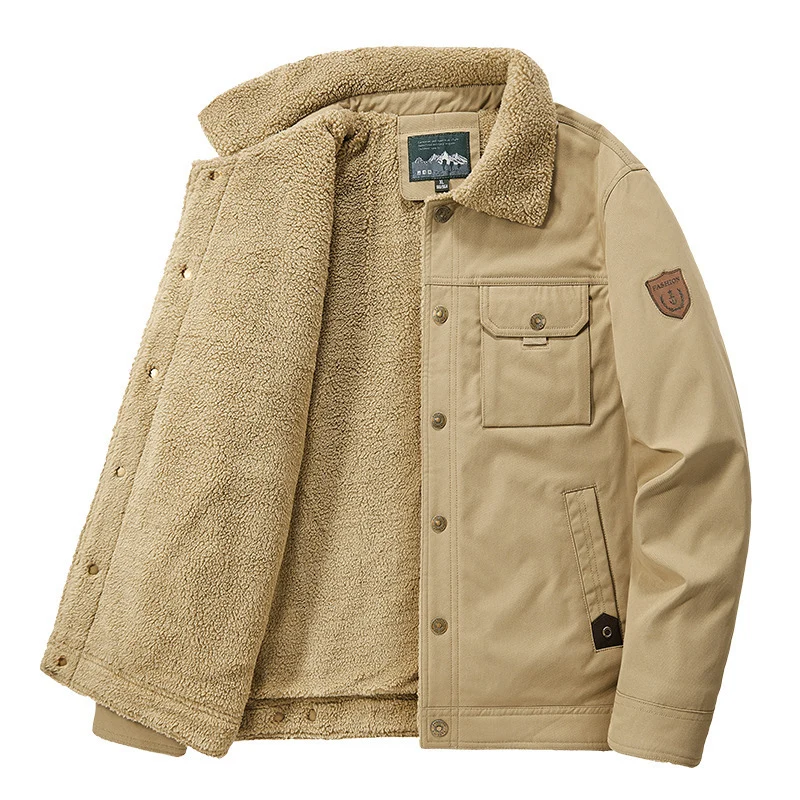 Herren Gefütterte Canvas-Truckerjacke mit Teddyfleece-Innenlage und Hemdkragen Nord Taschen