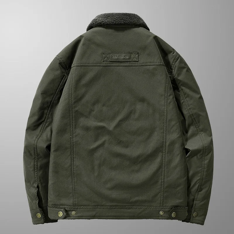 Herren Gefütterte Canvas-Truckerjacke mit Teddyfleece-Innenlage und Hemdkragen Nord Taschen
