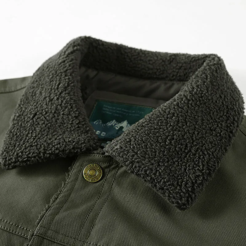 Herren Gefütterte Canvas-Truckerjacke mit Teddyfleece-Innenlage und Hemdkragen Nord Taschen