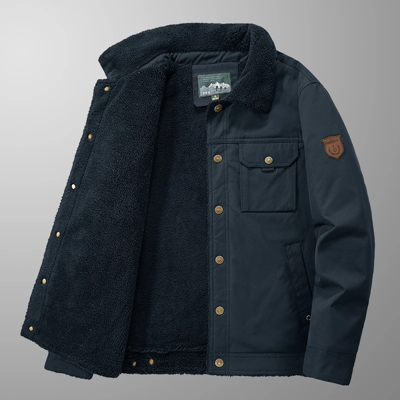 Herren Gefütterte Canvas-Truckerjacke mit Teddyfleece-Innenlage und Hemdkragen Nord Taschen