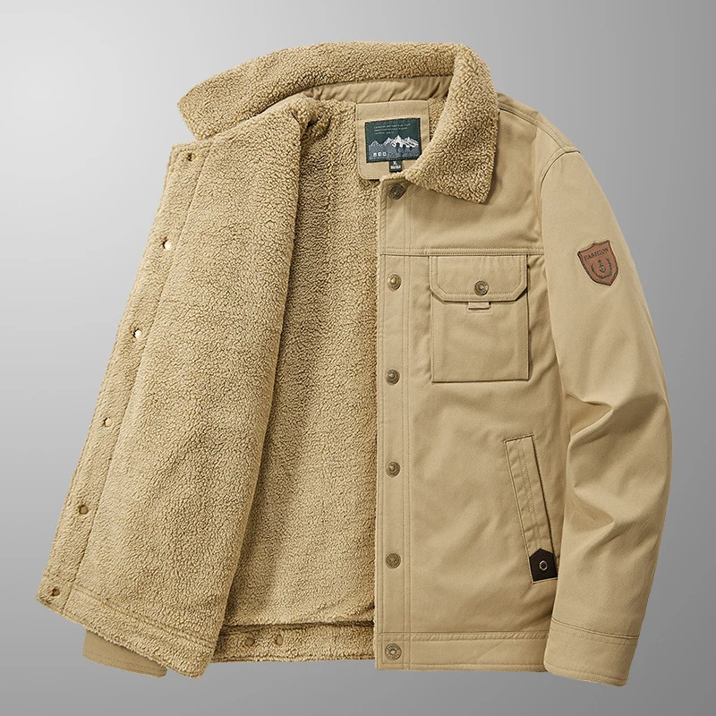 Herren Gefütterte Canvas-Truckerjacke mit Teddyfleece-Innenlage und Hemdkragen Nord Taschen