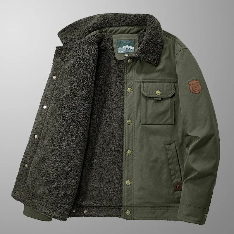 Herren Gefütterte Canvas-Truckerjacke mit Teddyfleece-Innenlage und Hemdkragen Nord Taschen