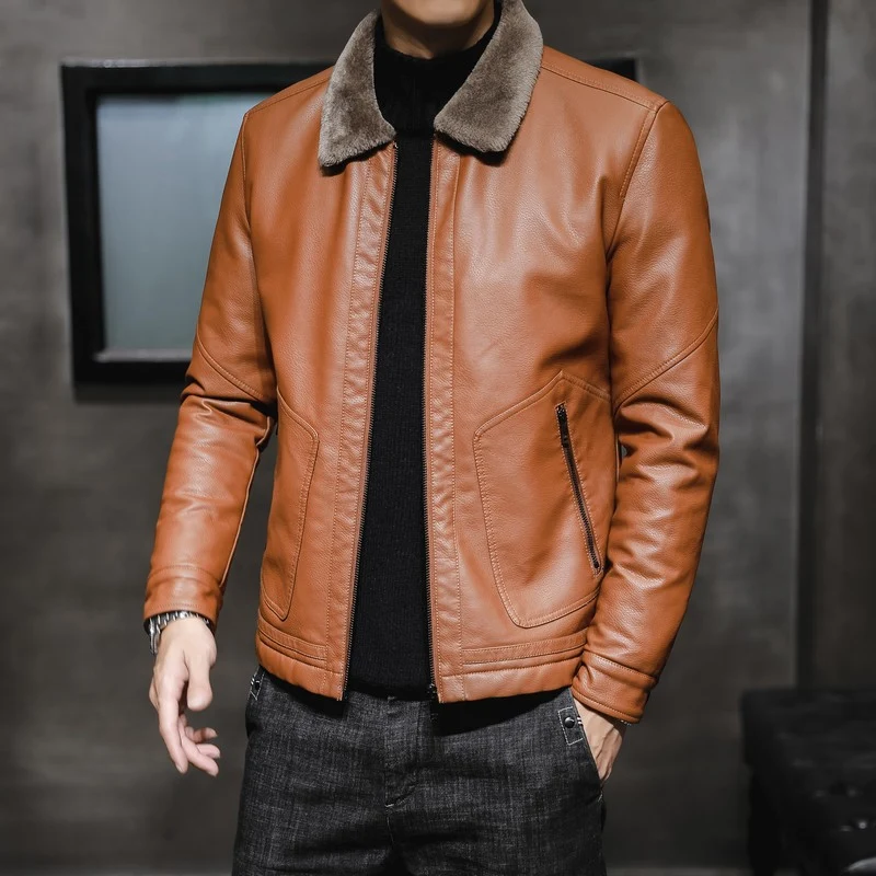 Herren Lederoptik Pilotenblouson mit Teddykragen und verdecktem Reißverschluss Nord Taschen