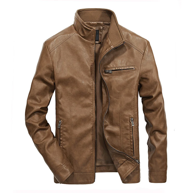 Herren Lederoptik-Motojacke mit Stehkragen und Reißverschlusstaschen Nord Taschen