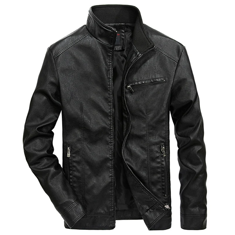 Herren Lederoptik-Motojacke mit Stehkragen und Reißverschlusstaschen Nord Taschen