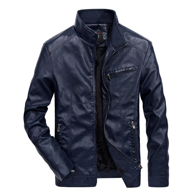 Herren Lederoptik-Motojacke mit Stehkragen und Reißverschlusstaschen Nord Taschen