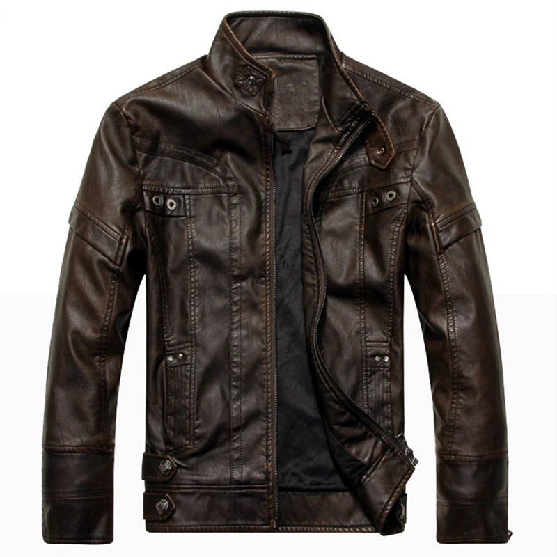 Herren Lederjacke im Pilotenblouson-Stil mit Stehkragen, Ziernähten und Mehrfach-Taschen Nord Taschen