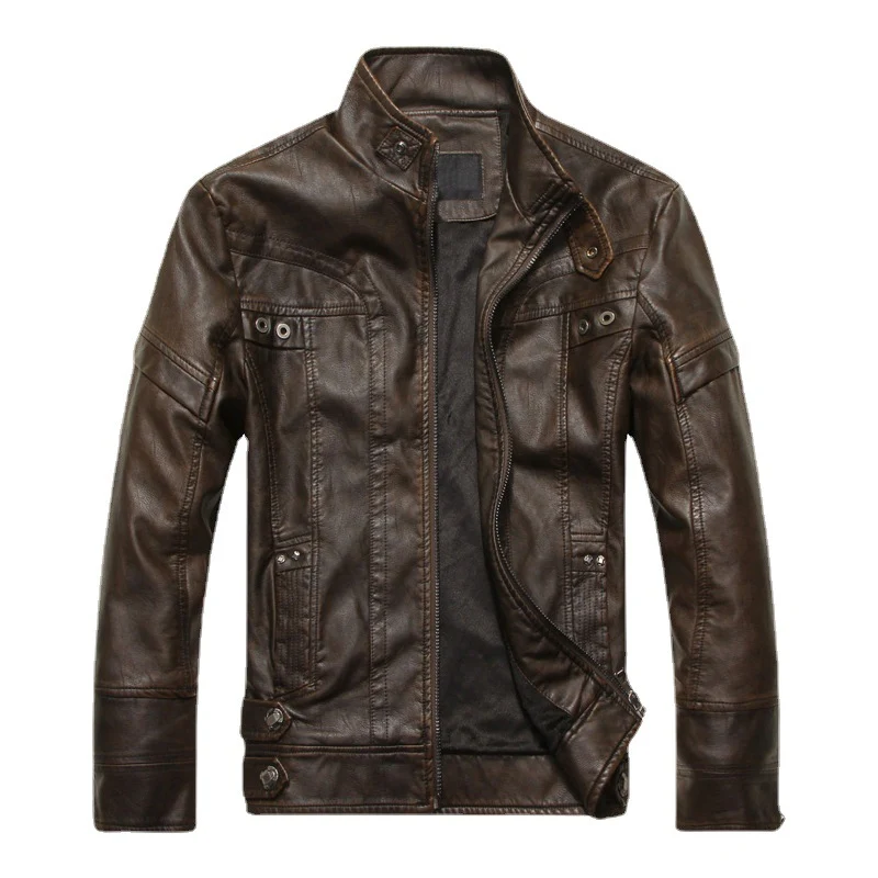 Herren Lederjacke im Pilotenblouson‑Stil mit Stehkragen und Vintage‑Optik Nord Taschen