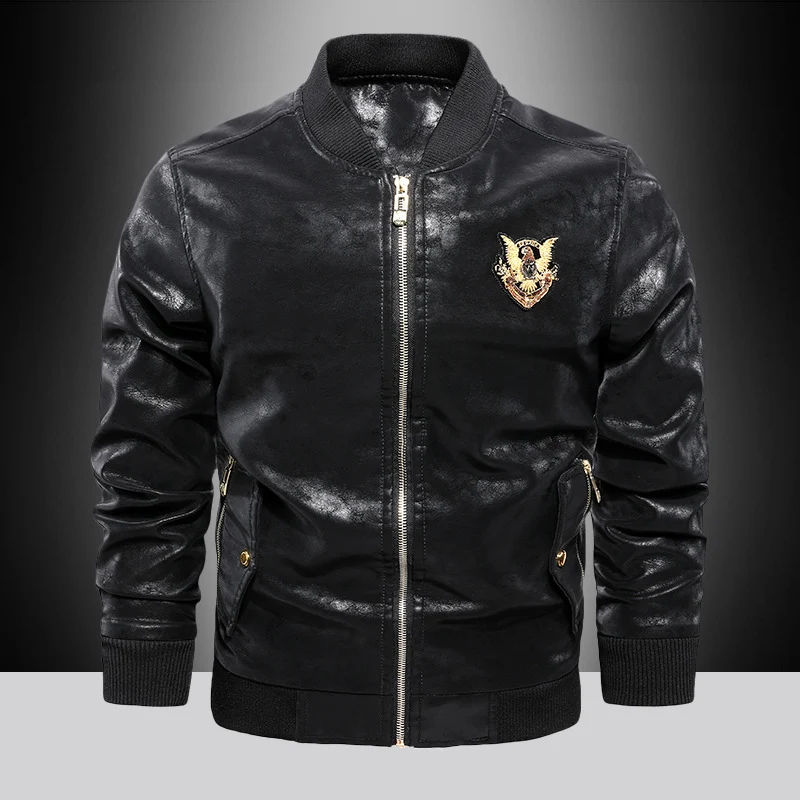 Herren Lederimitat-Bomberjacke im Aviator-Style mit Emblemapplikation Nord Taschen