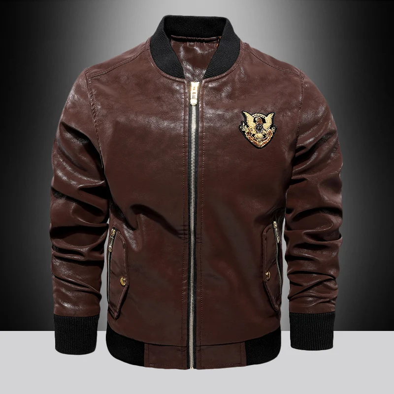 Herren Lederimitat-Bomberjacke im Aviator-Style mit Emblemapplikation Nord Taschen