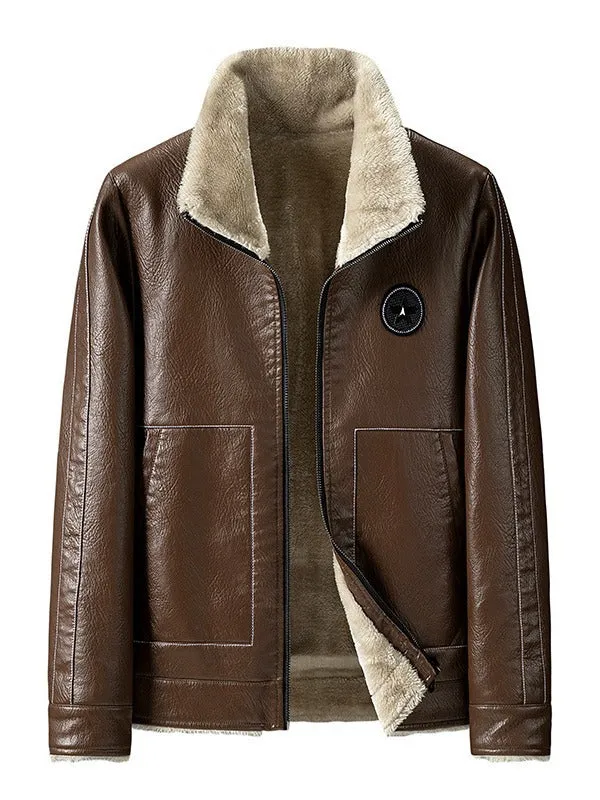 Herren Kunstleder-Fliegerblouson mit Sherpa-Innenfutter und Reißverschluss Nord Taschen