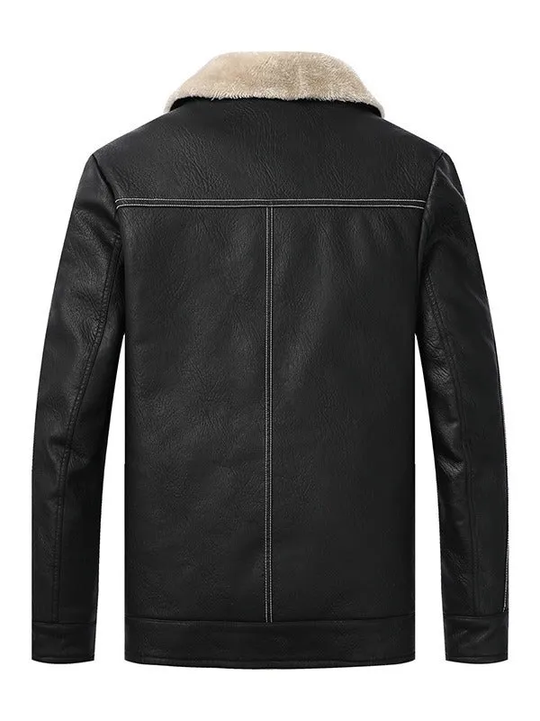 Herren Kunstleder-Fliegerblouson mit Sherpa-Innenfutter und Reißverschluss Nord Taschen