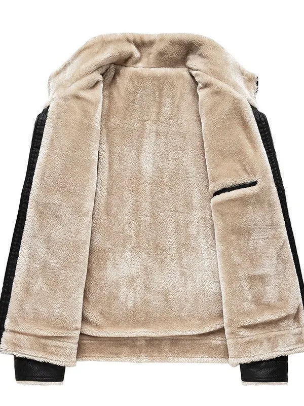Herren Kunstleder-Fliegerblouson mit Sherpa-Innenfutter und Reißverschluss Nord Taschen