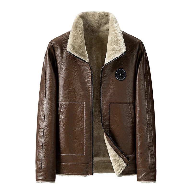 Herren Kunstleder-Fliegerblouson mit Sherpa-Innenfutter und Reißverschluss Nord Taschen