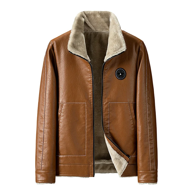 Herren Kunstleder-Fliegerblouson mit Sherpa-Innenfutter und Reißverschluss Nord Taschen
