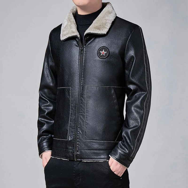 Herren Kunstleder-Fliegerblouson mit durchgehendem Sherpa-Futter und hohem Stehkragen Nord Taschen