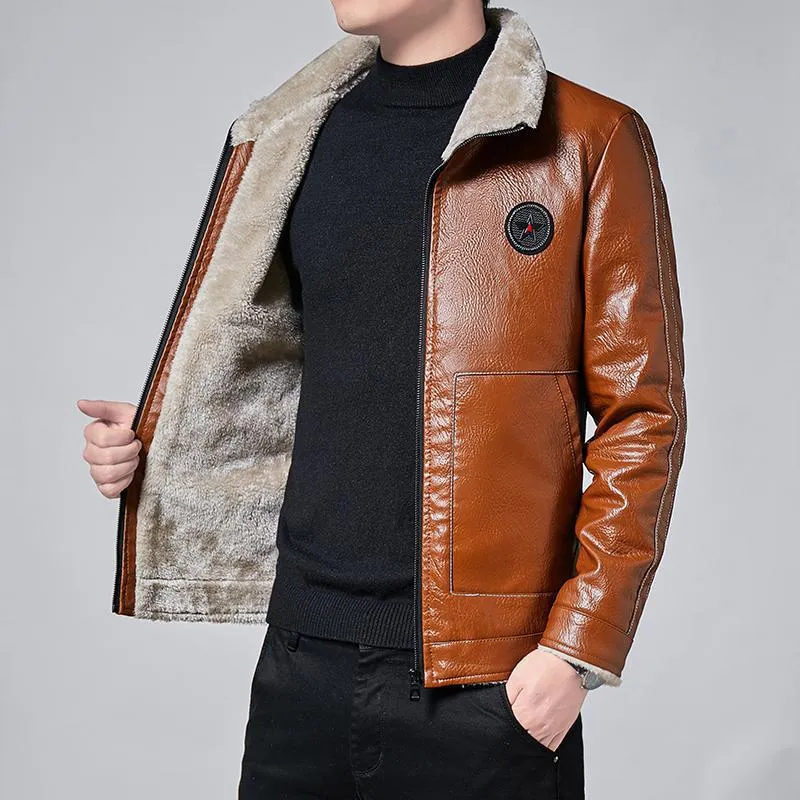 Herren Kunstleder-Fliegerblouson mit durchgehendem Sherpa-Futter und hohem Stehkragen Nord Taschen