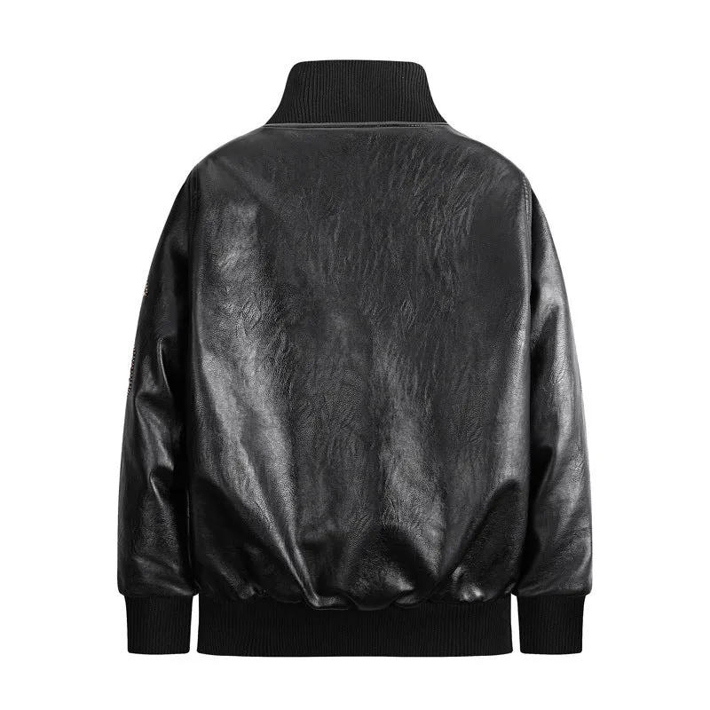 Herren Kunstleder‑Fliegerblouson im Vintage‑Utility‑Stil mit Patches und Rippbündchen Nord Taschen
