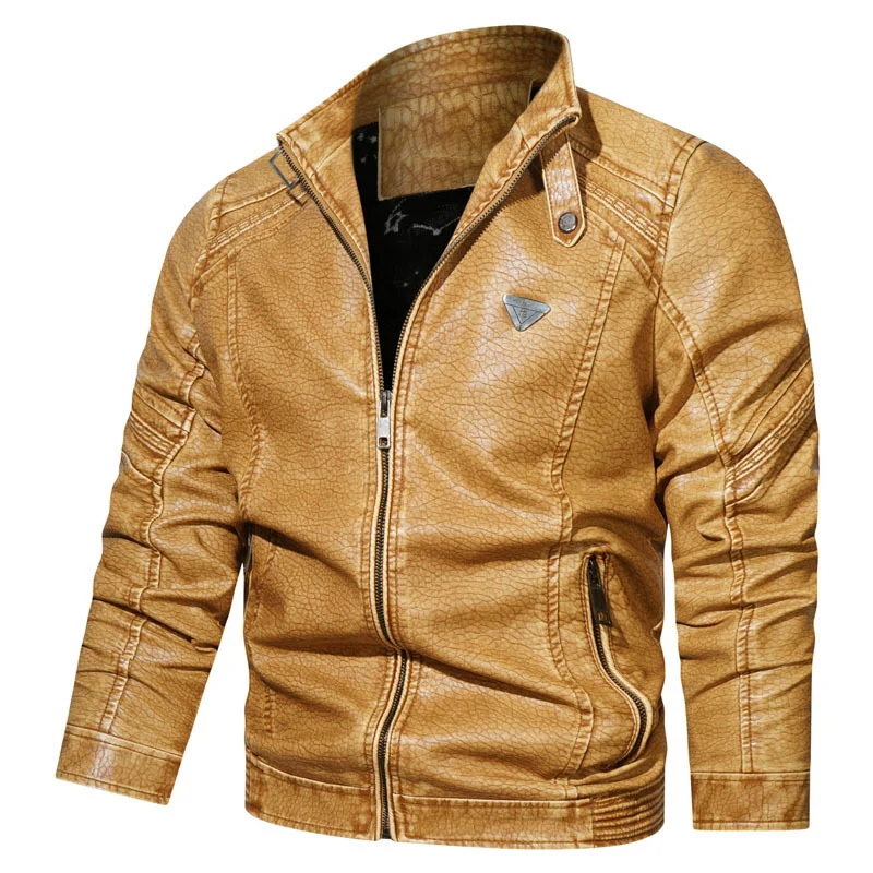 Herren Kunstleder‑Fliegerblouson im Used‑Denim‑Look mit Stehkragen und Reißverschlusstaschen Nord Taschen