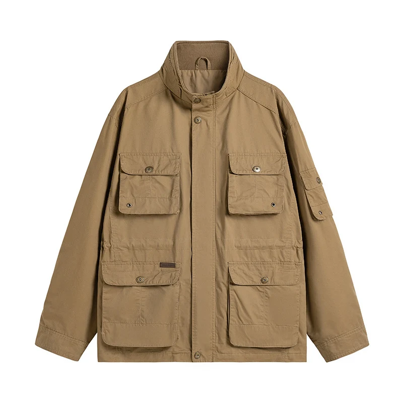 Herren Robuste utilitaristische Feldjacke mit mehrfach aufgesetzten Taschen und Stehkragen Nord Taschen