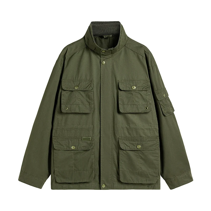 Herren Robuste utilitaristische Feldjacke mit mehrfach aufgesetzten Taschen und Stehkragen Nord Taschen