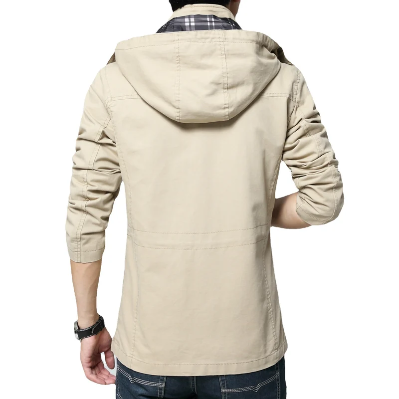 Herren leichter Baumwoll-Militärparka mit Kapuze, Kordzug-Taille und verdeckter Reißverschluss Nord Taschen