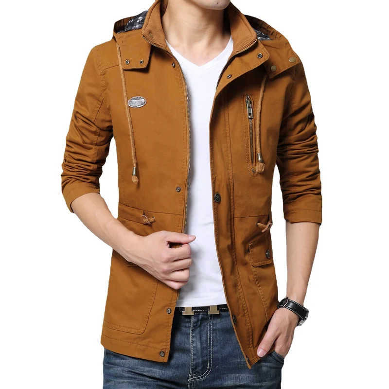 Herren leichter Baumwoll-Militärparka mit Kapuze, Kordzug-Taille und verdeckter Reißverschluss Nord Taschen
