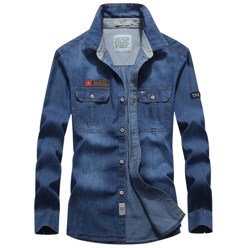 Herren Jeanshemd im Worker-Trucker-Stil mit Brustpattentaschen Nord Taschen