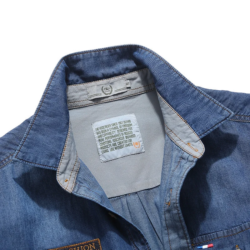 Herren Jeanshemd im Worker-Trucker-Stil mit Brustpattentaschen Nord Taschen