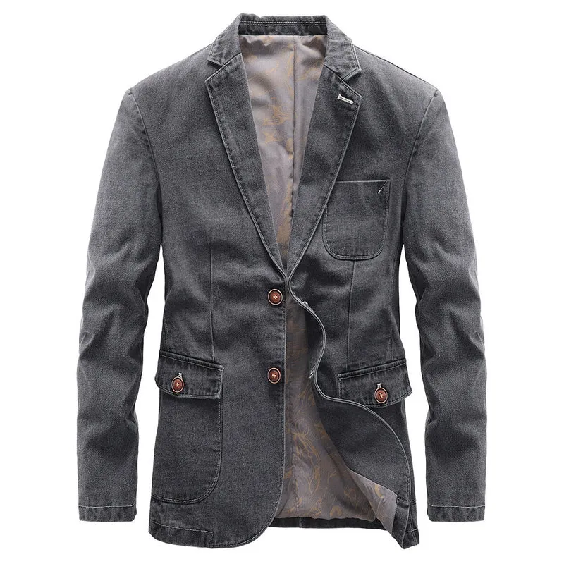 Herren Jeansblazer im Vintage-Look mit aufgesetzten Pattentaschen und dekorativer Kontrastnaht Nord Taschen