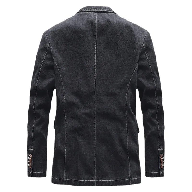 Herren Jeansblazer im Vintage-Look mit aufgesetzten Pattentaschen und dekorativer Kontrastnaht Nord Taschen