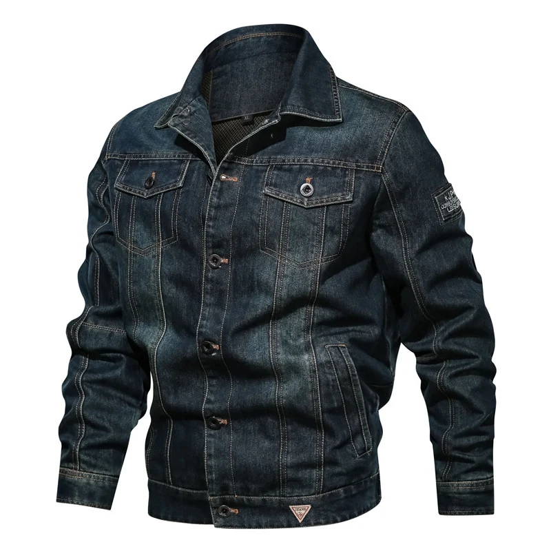 Herren Jeans-Truckerjacke mit markanter Kontraststeppung und Brustpattentaschen Nord Taschen