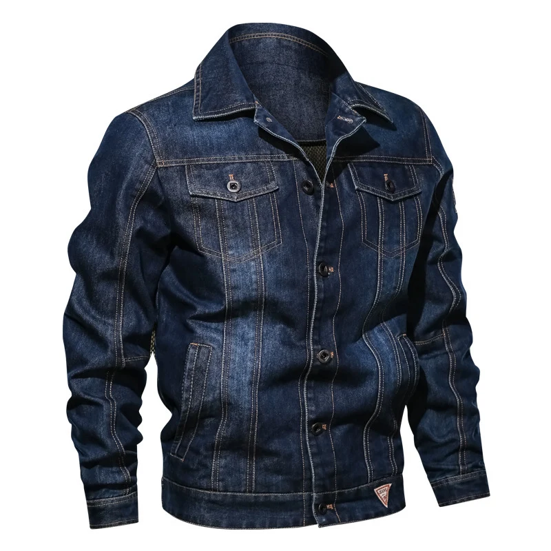 Herren Jeans-Truckerjacke mit markanter Kontraststeppung und Brustpattentaschen Nord Taschen