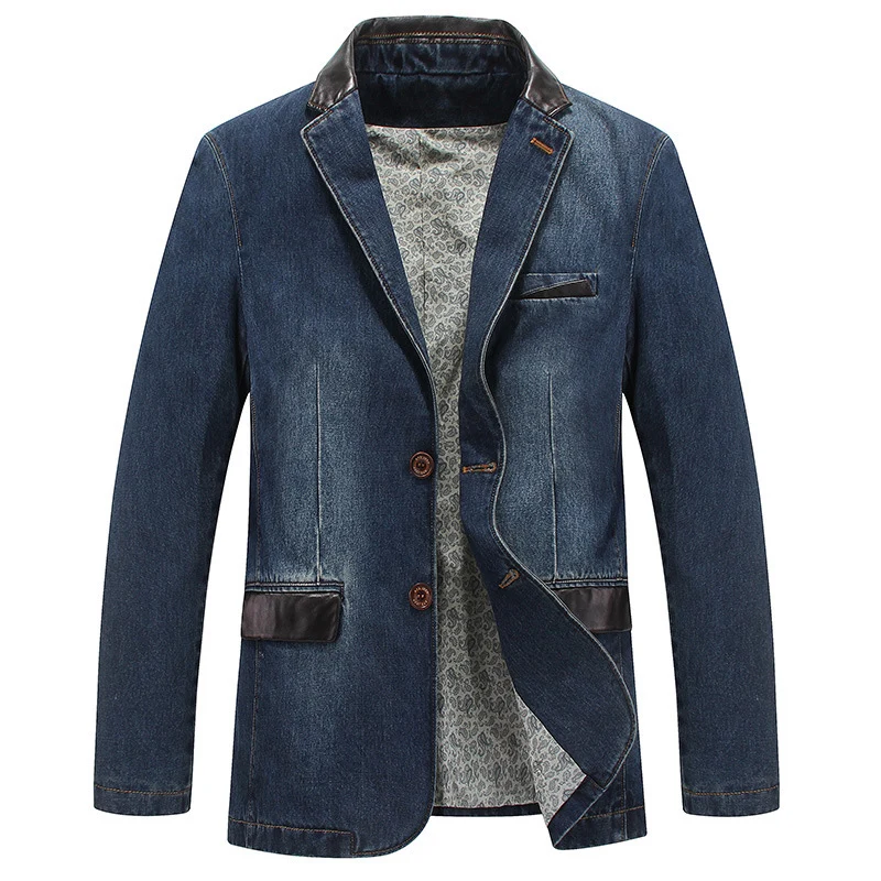 Herren Jeans-Sakko mit Lederimitat-Besatz und Paisley-Futter Nord Taschen