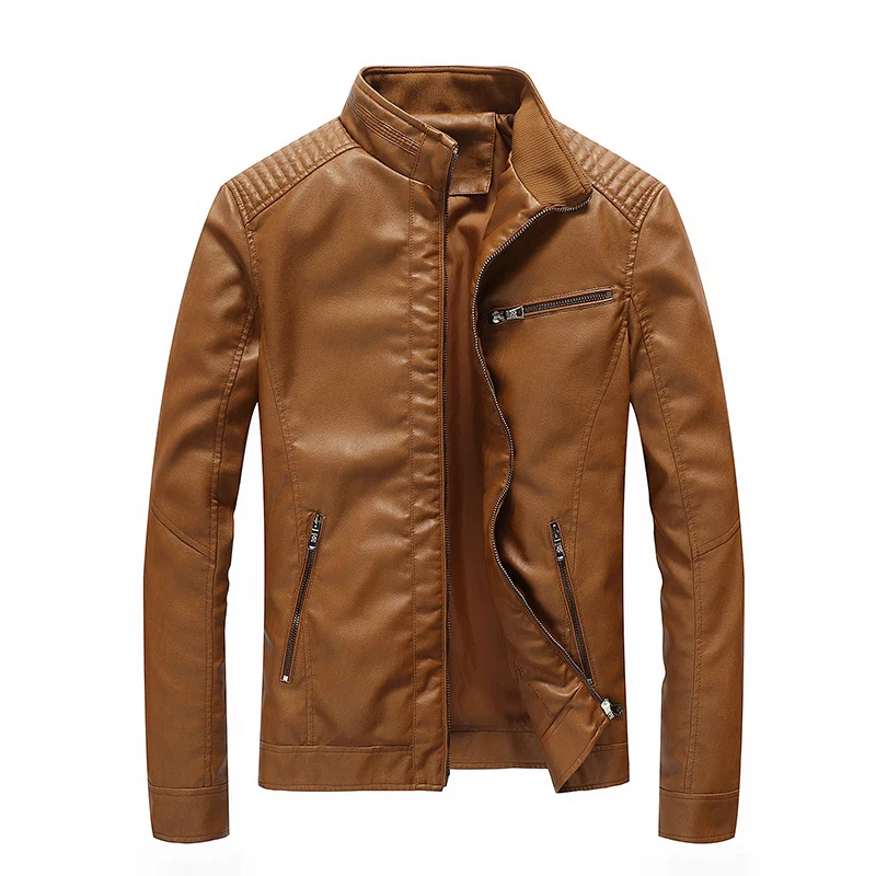 Herren Lederimitat-Bikerjacke mit Stehkragen und Schultersteppungen Nord Taschen