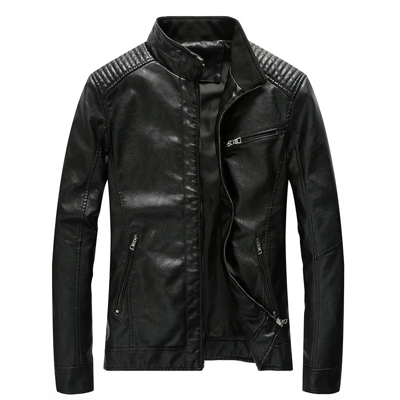 Herren Lederimitat-Bikerjacke mit Stehkragen und Schultersteppungen Nord Taschen