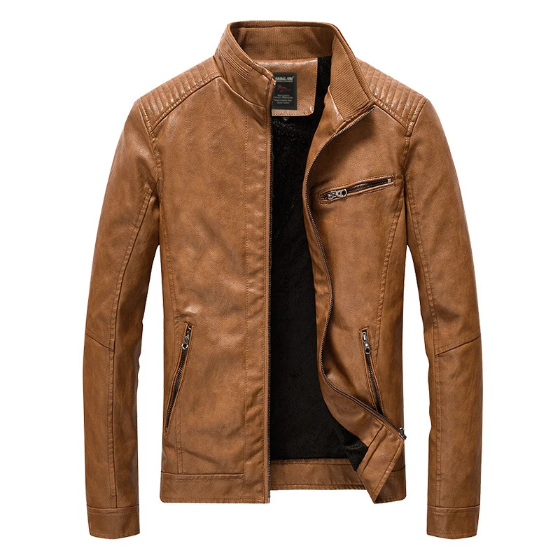 Herren Lederimitat-Bikerjacke mit Stehkragen und Schultersteppungen Nord Taschen