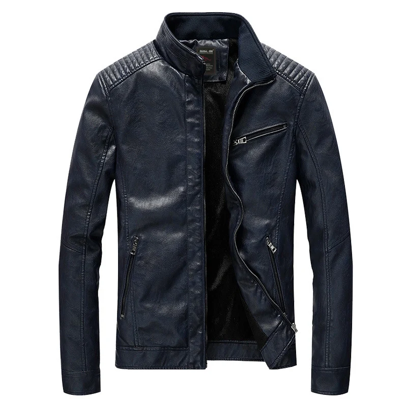 Herren Lederimitat-Bikerjacke mit Stehkragen und Schultersteppungen Nord Taschen