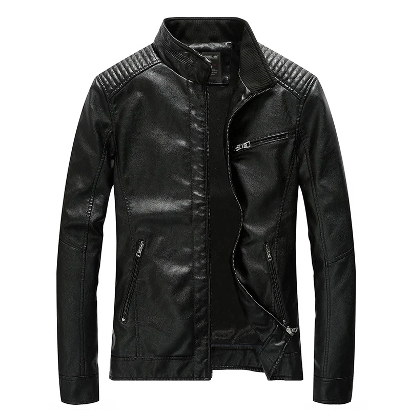 Herren Lederimitat-Bikerjacke mit Stehkragen und Schultersteppungen Nord Taschen