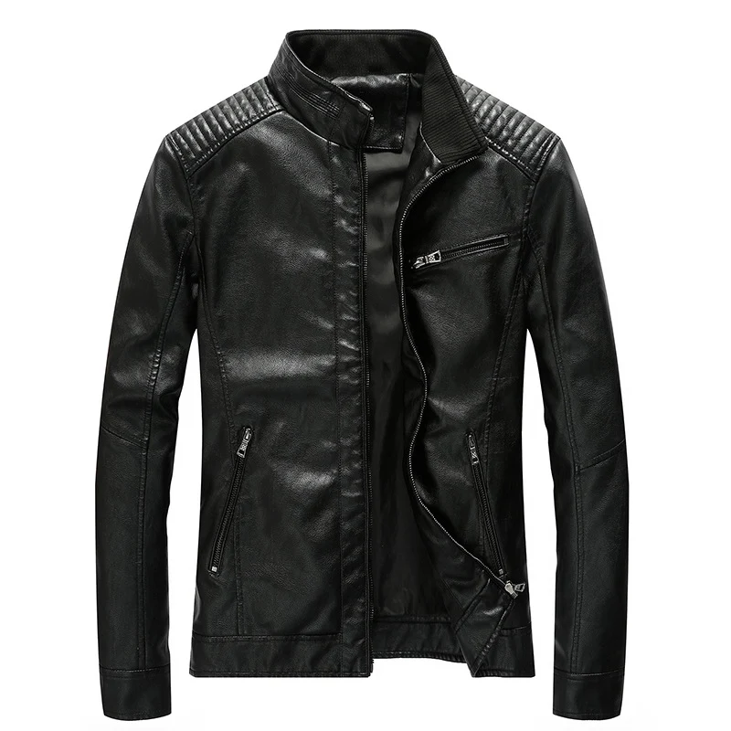 Herren Lederimitat-Bikerjacke mit Stehkragen und Schultersteppungen Nord Taschen