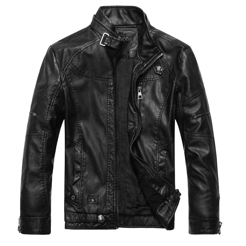 Herren Lederimitat-Bikerjacke im Vintage‑Look mit Stehkragen, Ziernähten und Reißverschluss Nord Taschen