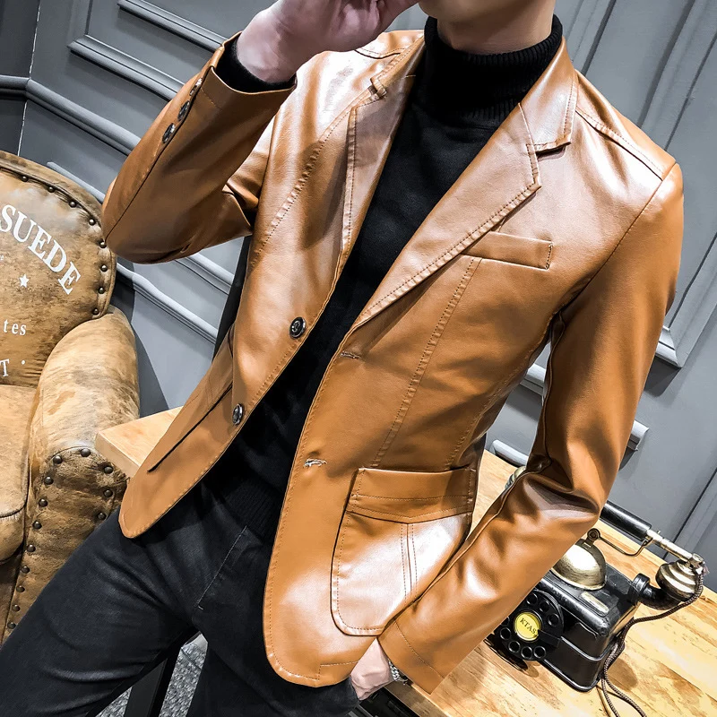 Herren Lederblazer im Slim-Fit mit Reverskragen und Zwei-Knopf-Front Nord Taschen