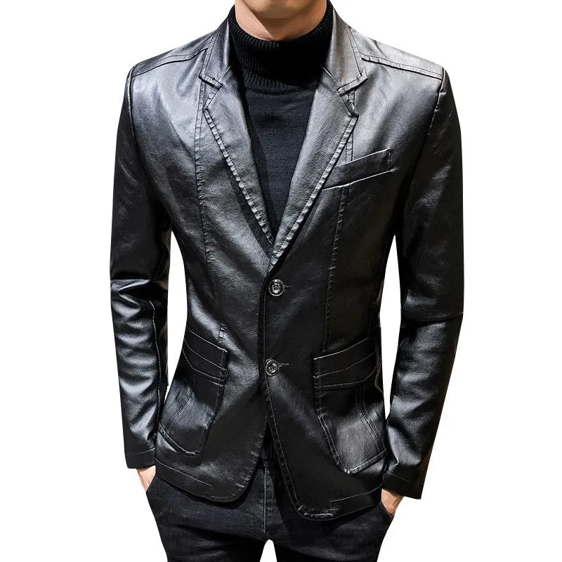 Herren Lederblazer im Slim-Fit mit Reverskragen und Zwei-Knopf-Front Nord Taschen