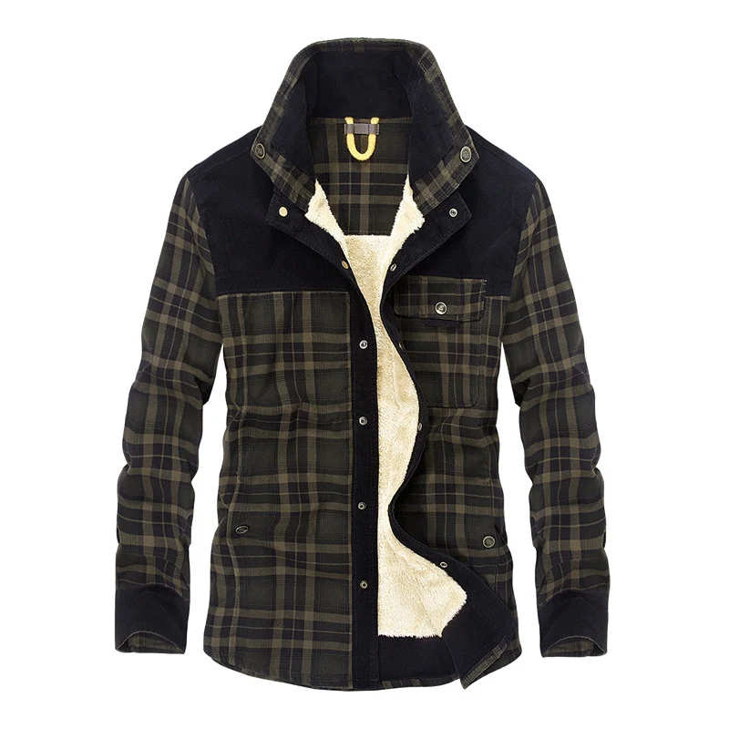 Herren lässige Flanell-Fieldshirt-Jacke mit Teddy-Innenfutter und Cord-Besätzen Nord Taschen
