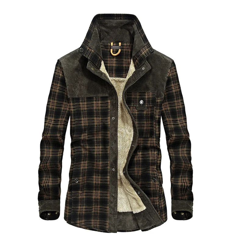 Herren lässige Flanell-Fieldshirt-Jacke mit Teddy-Innenfutter und Cord-Besätzen Nord Taschen